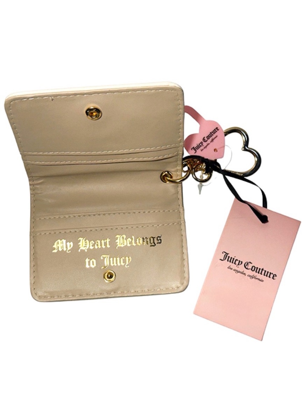 NWT Juicy Couture Cream Pink Card Holder Wallet Keychain With Charms ID Window - Picture 6 of 9